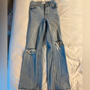 Zara Wide Leg Distressed  Light Blue Jeans